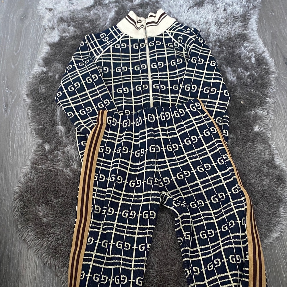 Gucci Blue and Cream Patterned Jumpsuit